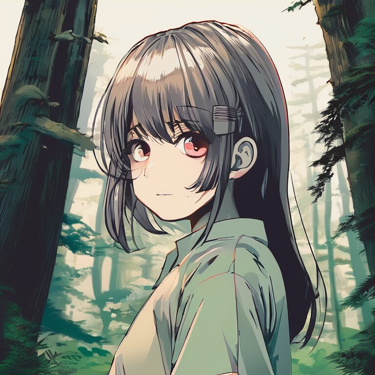 DiffusionBee森の中（forest, japanese girl, shirt）